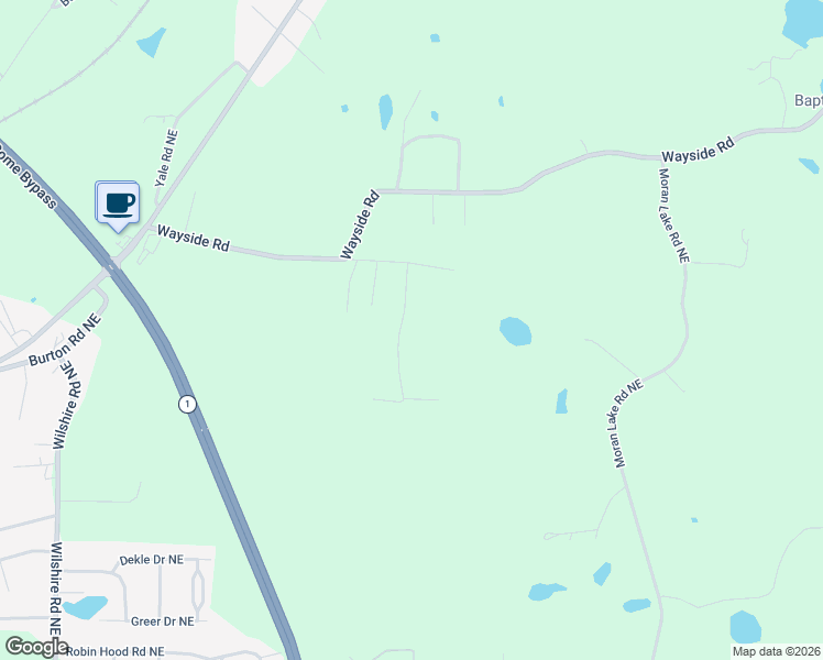 map of restaurants, bars, coffee shops, grocery stores, and more near 9 Larkwood Drive Northeast in Rome