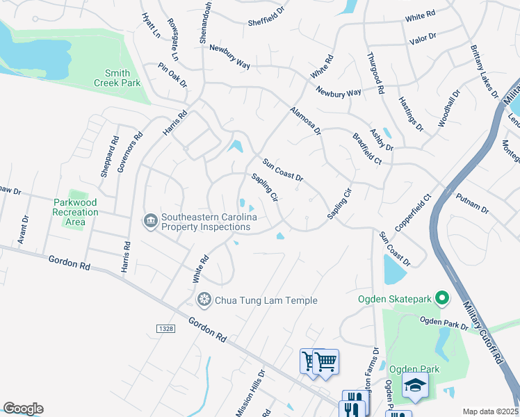 map of restaurants, bars, coffee shops, grocery stores, and more near 2211 Loblolly Court in Wilmington