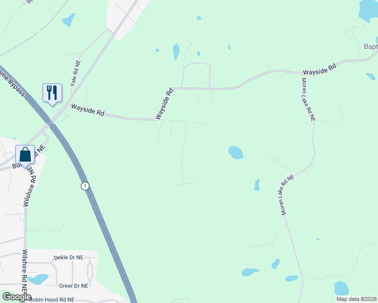 map of restaurants, bars, coffee shops, grocery stores, and more near 9 Larkwood Drive Northeast in Rome