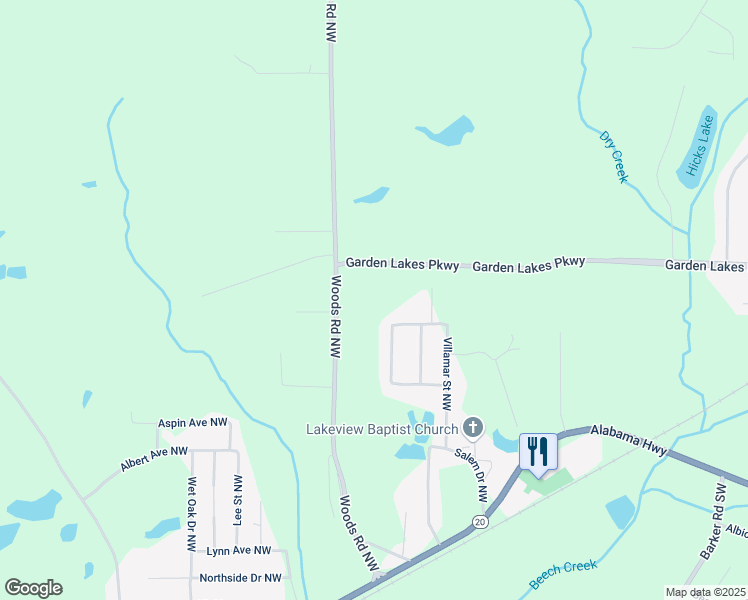 map of restaurants, bars, coffee shops, grocery stores, and more near 394 Woods Road Northwest in Rome
