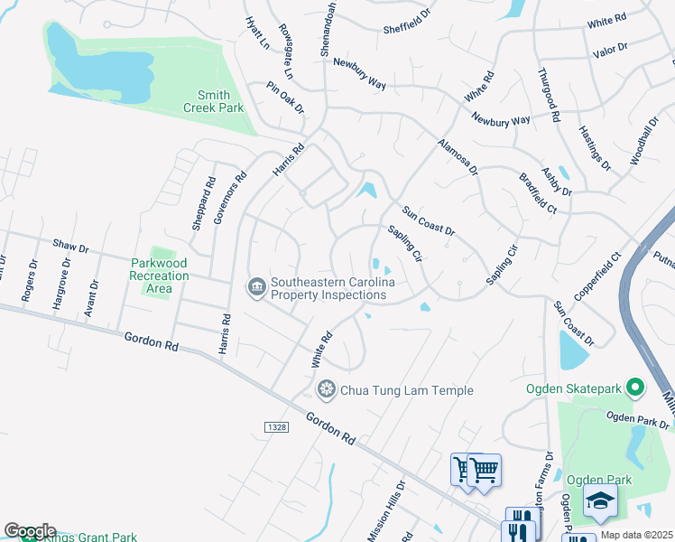 map of restaurants, bars, coffee shops, grocery stores, and more near 2322 Sapling Circle in Wilmington