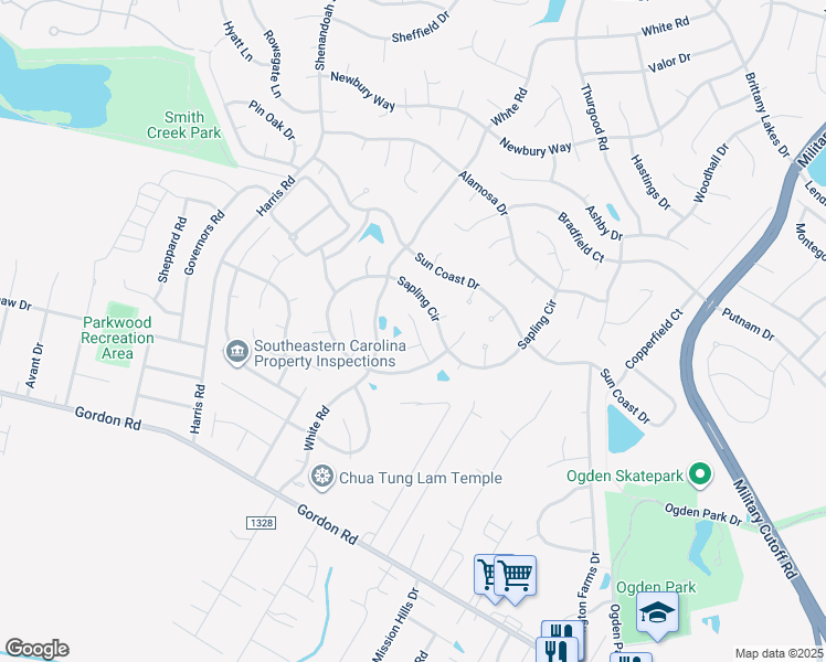 map of restaurants, bars, coffee shops, grocery stores, and more near 2211 Loblolly Court in Wilmington
