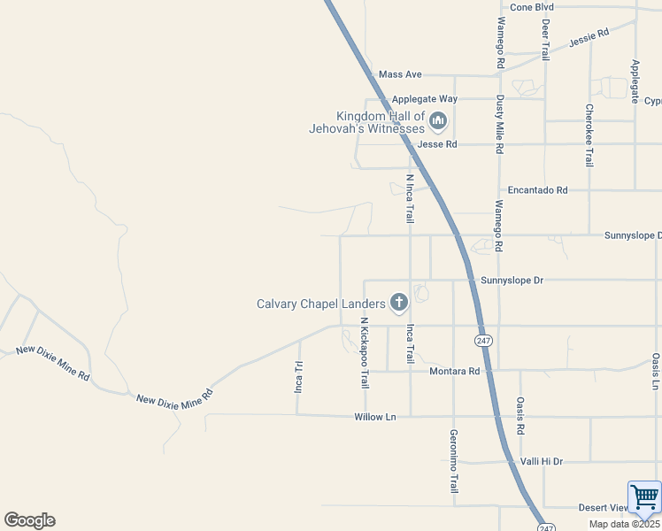 map of restaurants, bars, coffee shops, grocery stores, and more near 55325 Sunnyslope Drive in Homestead Valley