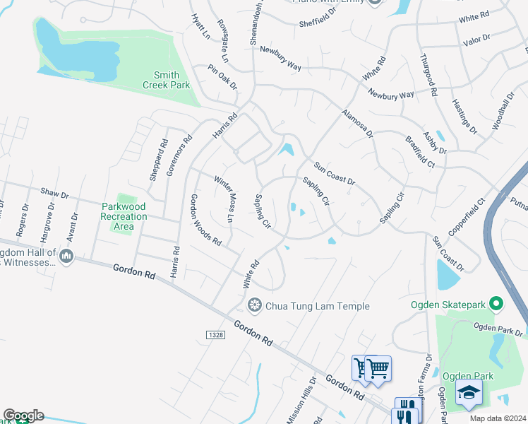 map of restaurants, bars, coffee shops, grocery stores, and more near 2322 Sapling Circle in Wilmington