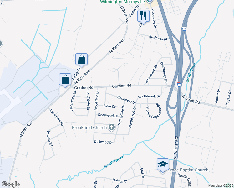 map of restaurants, bars, coffee shops, grocery stores, and more near 109 Briercrest Dr in Wilmington