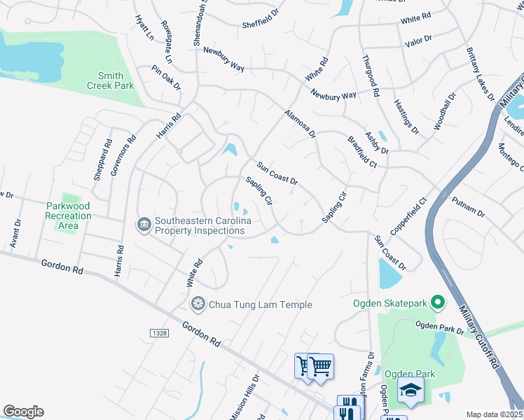 map of restaurants, bars, coffee shops, grocery stores, and more near 2210 Loblolly Court in Wilmington