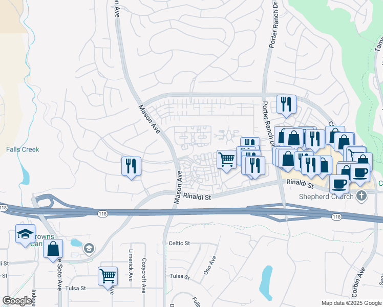map of restaurants, bars, coffee shops, grocery stores, and more near 20260 Sorrento Lane in Los Angeles