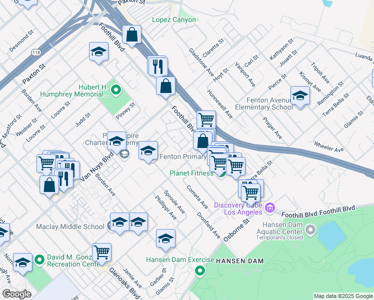 map of restaurants, bars, coffee shops, grocery stores, and more near 12301 Inspire Lane in Los Angeles