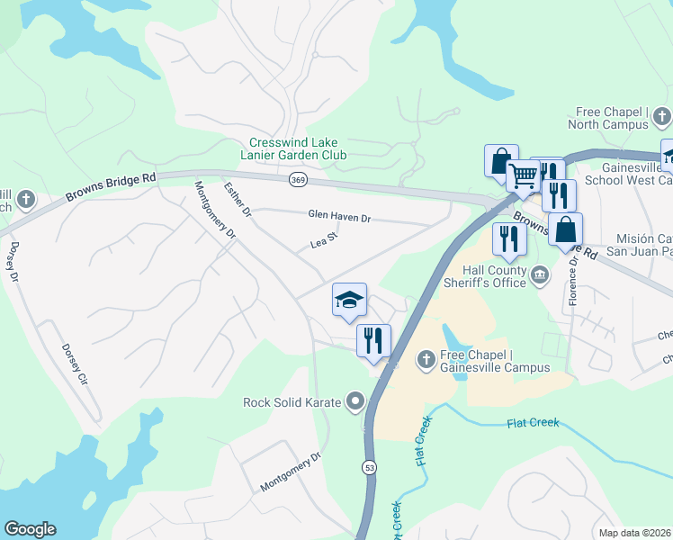 map of restaurants, bars, coffee shops, grocery stores, and more near 3052 Saint Charles Avenue in Gainesville