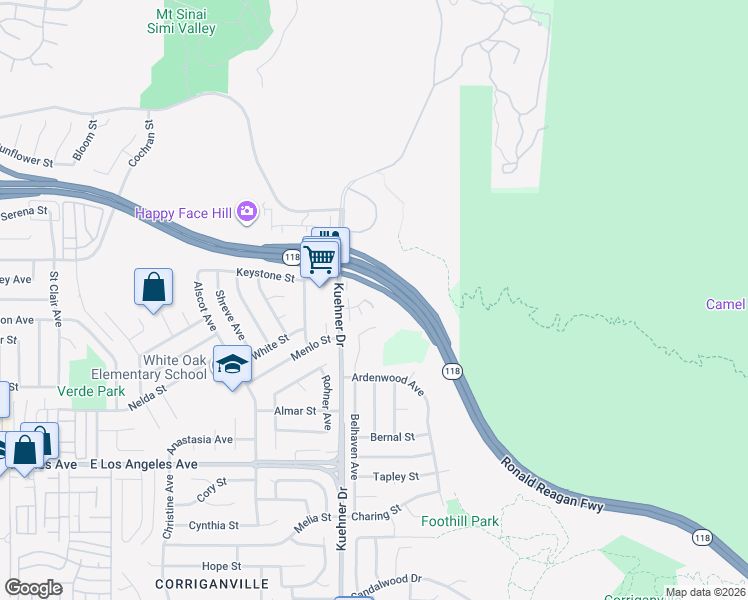 map of restaurants, bars, coffee shops, grocery stores, and more near 2290 Beavertail Lane in Simi Valley