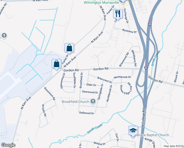 map of restaurants, bars, coffee shops, grocery stores, and more near 101 Briercrest Drive in Wilmington
