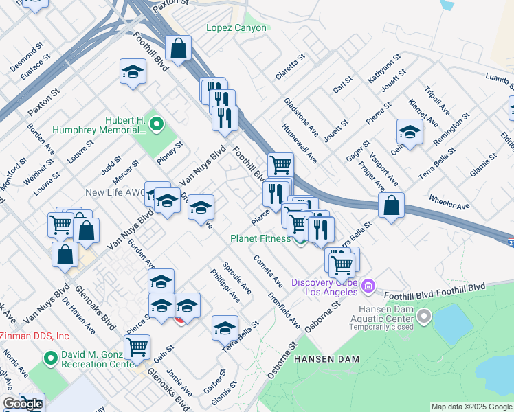 map of restaurants, bars, coffee shops, grocery stores, and more near 12247 Inspire Lane in Los Angeles