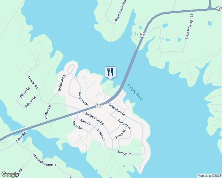 map of restaurants, bars, coffee shops, grocery stores, and more near 300 Lake Greenwood Boulevard in Greenwood
