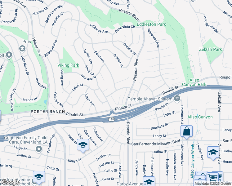 map of restaurants, bars, coffee shops, grocery stores, and more near 18568 Asuncion Street in Los Angeles