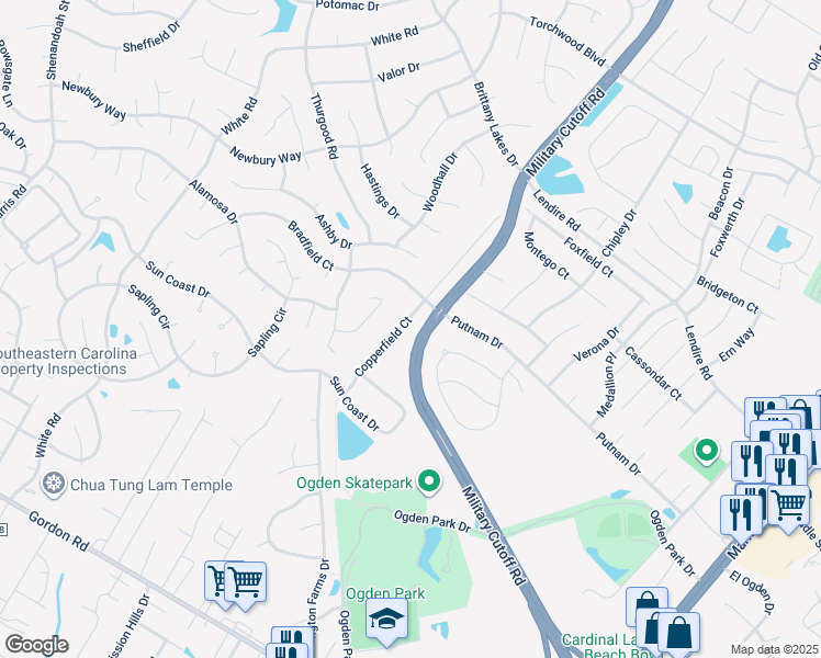 map of restaurants, bars, coffee shops, grocery stores, and more near 7130 Copperfield Court in Wilmington