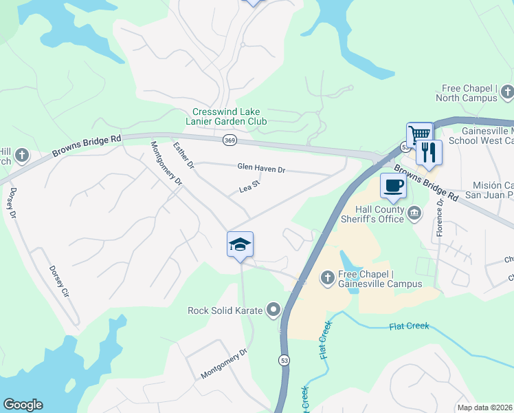 map of restaurants, bars, coffee shops, grocery stores, and more near 3052 Saint Charles Avenue in Gainesville