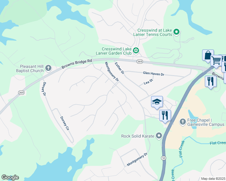 map of restaurants, bars, coffee shops, grocery stores, and more near 3825 Sweet Magnolia Drive Southwest in Gainesville
