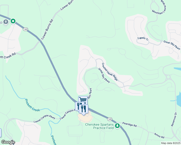 map of restaurants, bars, coffee shops, grocery stores, and more near 213 Crescent Moon Way in Canton