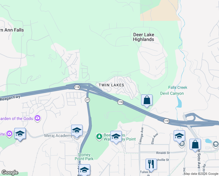 map of restaurants, bars, coffee shops, grocery stores, and more near 21759 Mojave Trail in Los Angeles County