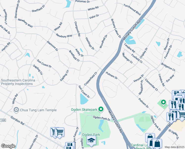 map of restaurants, bars, coffee shops, grocery stores, and more near 7119 Copperfield Court in Wilmington