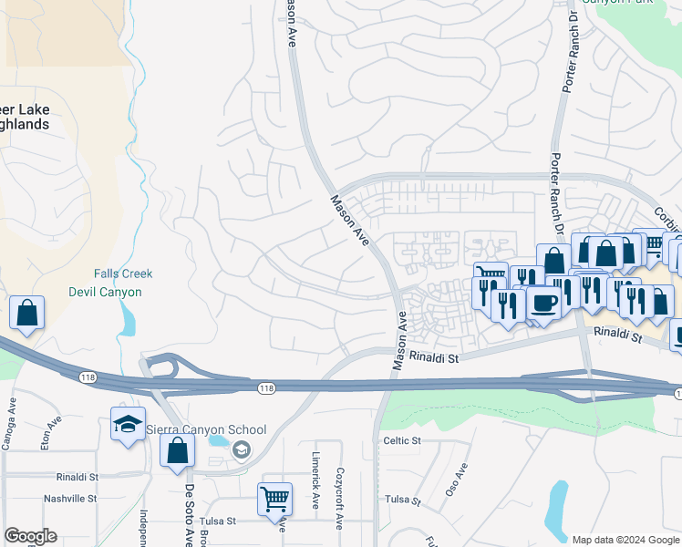 map of restaurants, bars, coffee shops, grocery stores, and more near 11358 Ferrara Lane in Los Angeles