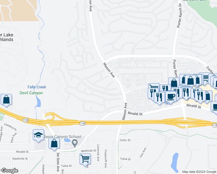 map of restaurants, bars, coffee shops, grocery stores, and more near 11358 Ferrara Lane in Los Angeles