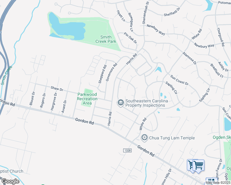 map of restaurants, bars, coffee shops, grocery stores, and more near 401-405 Harris Road in Wilmington