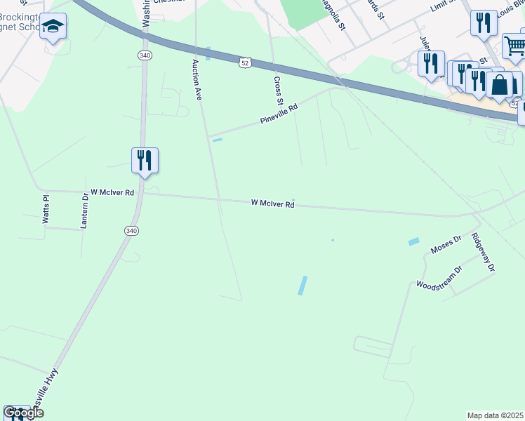 map of restaurants, bars, coffee shops, grocery stores, and more near 611 West McIver Road in Darlington