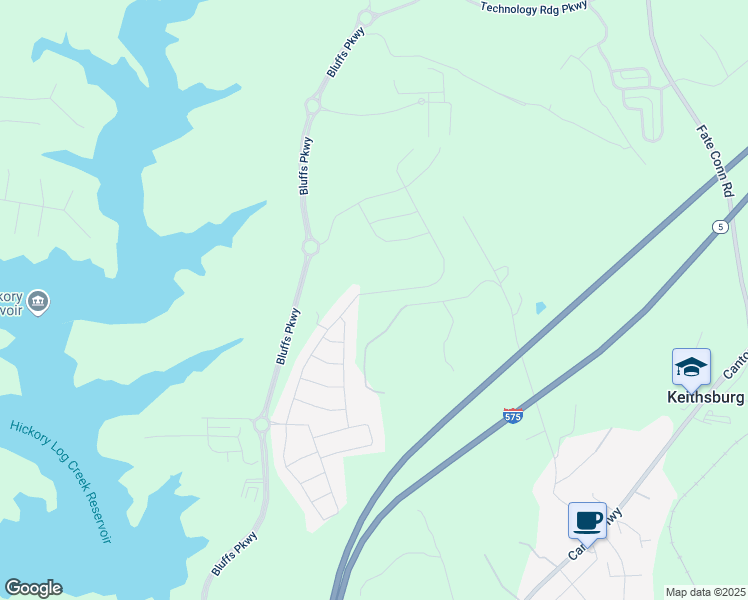 map of restaurants, bars, coffee shops, grocery stores, and more near 207 Hickory Bluffs Parkway in Holly Springs