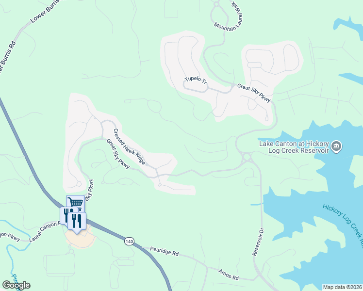 map of restaurants, bars, coffee shops, grocery stores, and more near 545 Wooded Mountain Trail in Canton