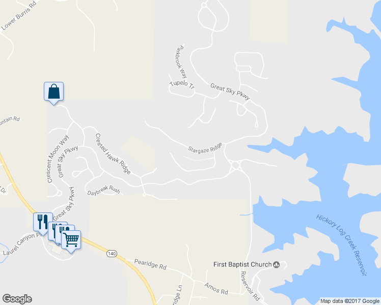 map of restaurants, bars, coffee shops, grocery stores, and more near 119 Stargaze Ridge in Canton