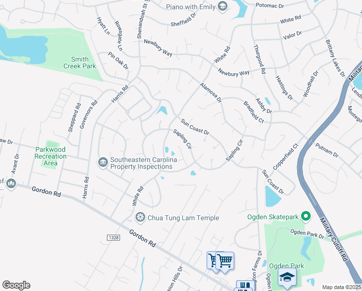 map of restaurants, bars, coffee shops, grocery stores, and more near 2216 Loblolly Court in Wilmington