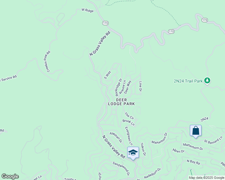 map of restaurants, bars, coffee shops, grocery stores, and more near Valley Drive in Lake Arrowhead