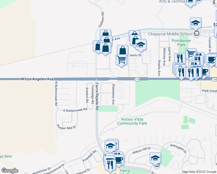 map of restaurants, bars, coffee shops, grocery stores, and more near 4854 Heather Court in Moorpark