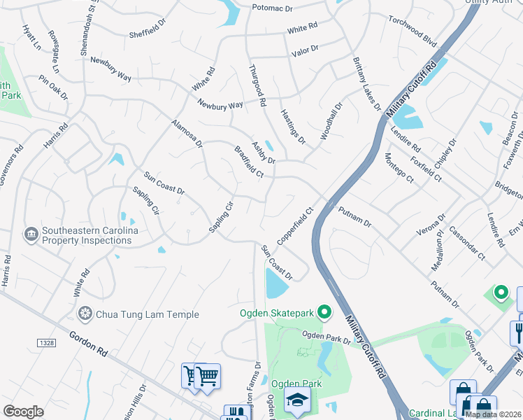map of restaurants, bars, coffee shops, grocery stores, and more near 2415 Brodick Court in Wilmington
