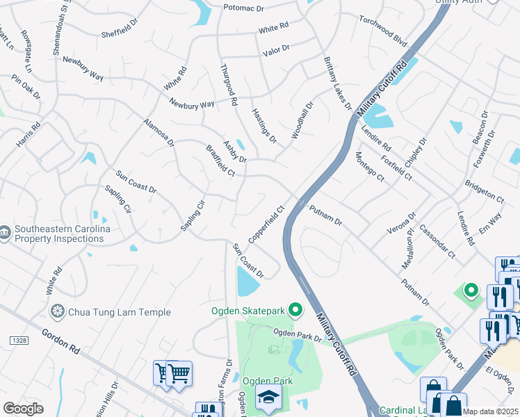 map of restaurants, bars, coffee shops, grocery stores, and more near 2416 Oban Court in Wilmington