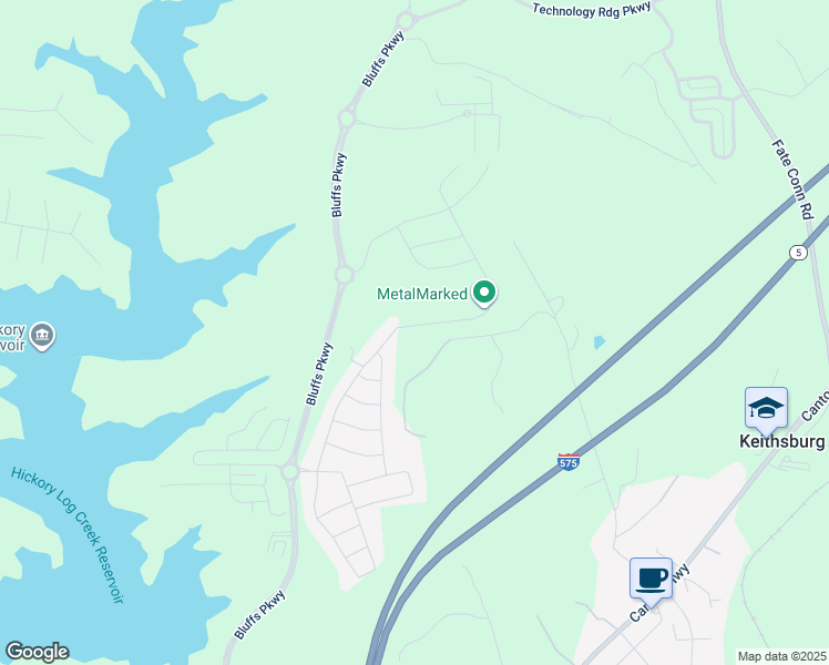 map of restaurants, bars, coffee shops, grocery stores, and more near 207 Hickory Bluffs Parkway in Holly Springs