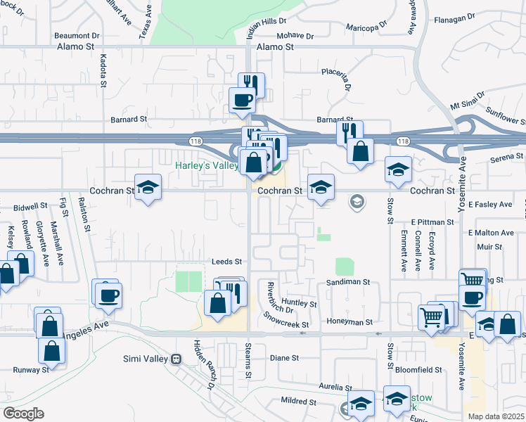 map of restaurants, bars, coffee shops, grocery stores, and more near 2356 Hampton Avenue in Simi Valley