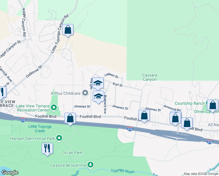 map of restaurants, bars, coffee shops, grocery stores, and more near 11442 Brainard Avenue in Los Angeles
