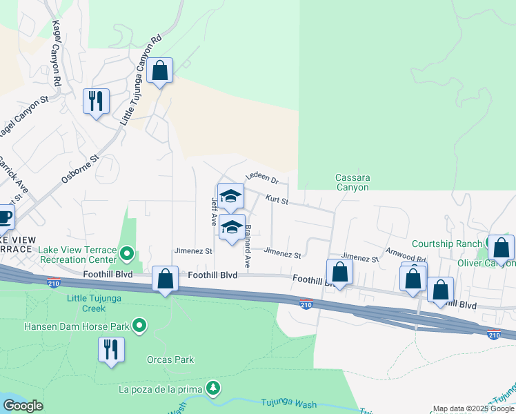 map of restaurants, bars, coffee shops, grocery stores, and more near 11442 Brainard Avenue in Los Angeles