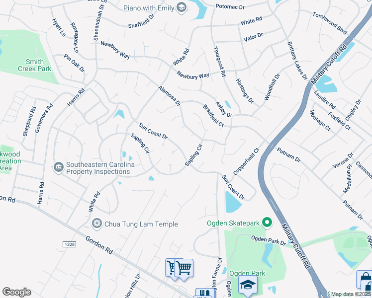 map of restaurants, bars, coffee shops, grocery stores, and more near 5325 Sun Coast Drive in Wilmington