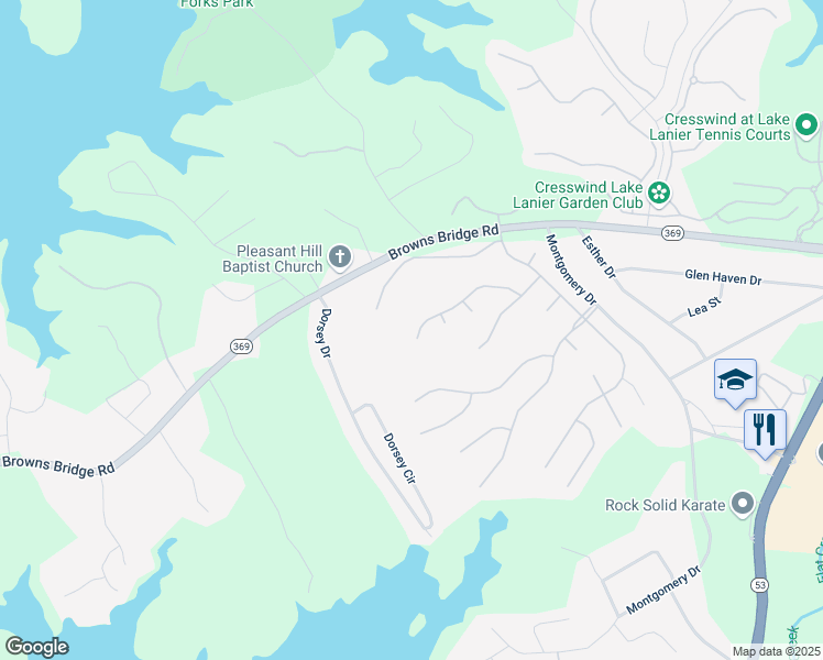 map of restaurants, bars, coffee shops, grocery stores, and more near 3788 Golden Leaf Point Southwest in Gainesville