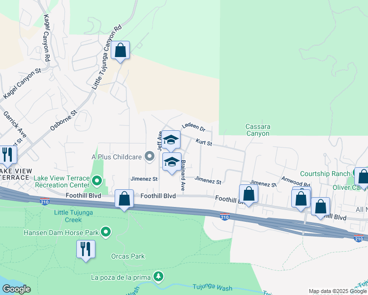 map of restaurants, bars, coffee shops, grocery stores, and more near 10701 Longford Street in Los Angeles