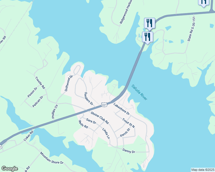 map of restaurants, bars, coffee shops, grocery stores, and more near 4605 Highway 72 221 East in Greenwood