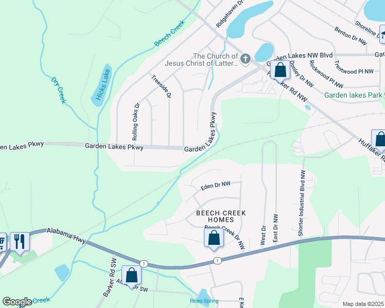 map of restaurants, bars, coffee shops, grocery stores, and more near 3605 Garden Lakes Parkway in Rome