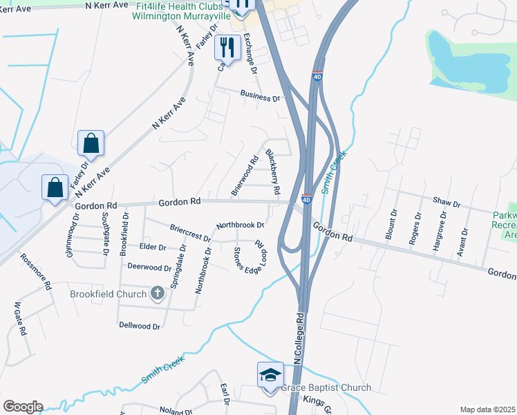 map of restaurants, bars, coffee shops, grocery stores, and more near 4482 Gordon Road in Wilmington