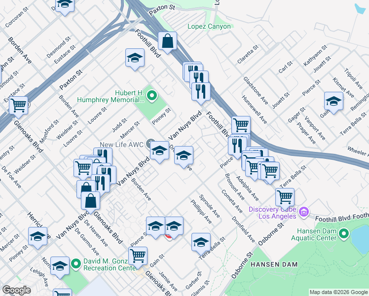 map of restaurants, bars, coffee shops, grocery stores, and more near 12442 Sonoma Drive in Los Angeles
