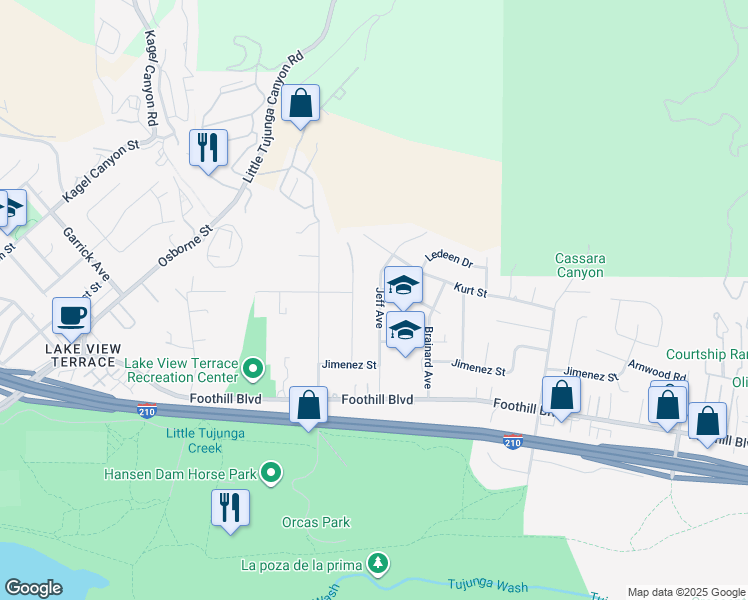 map of restaurants, bars, coffee shops, grocery stores, and more near 11439 Jeff Avenue in Los Angeles