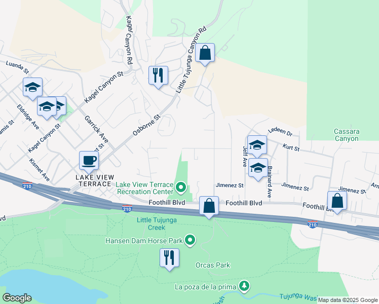 map of restaurants, bars, coffee shops, grocery stores, and more near 10960 Longford Street in Los Angeles