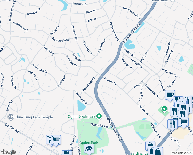 map of restaurants, bars, coffee shops, grocery stores, and more near 7142 Copperfield Court in Wilmington